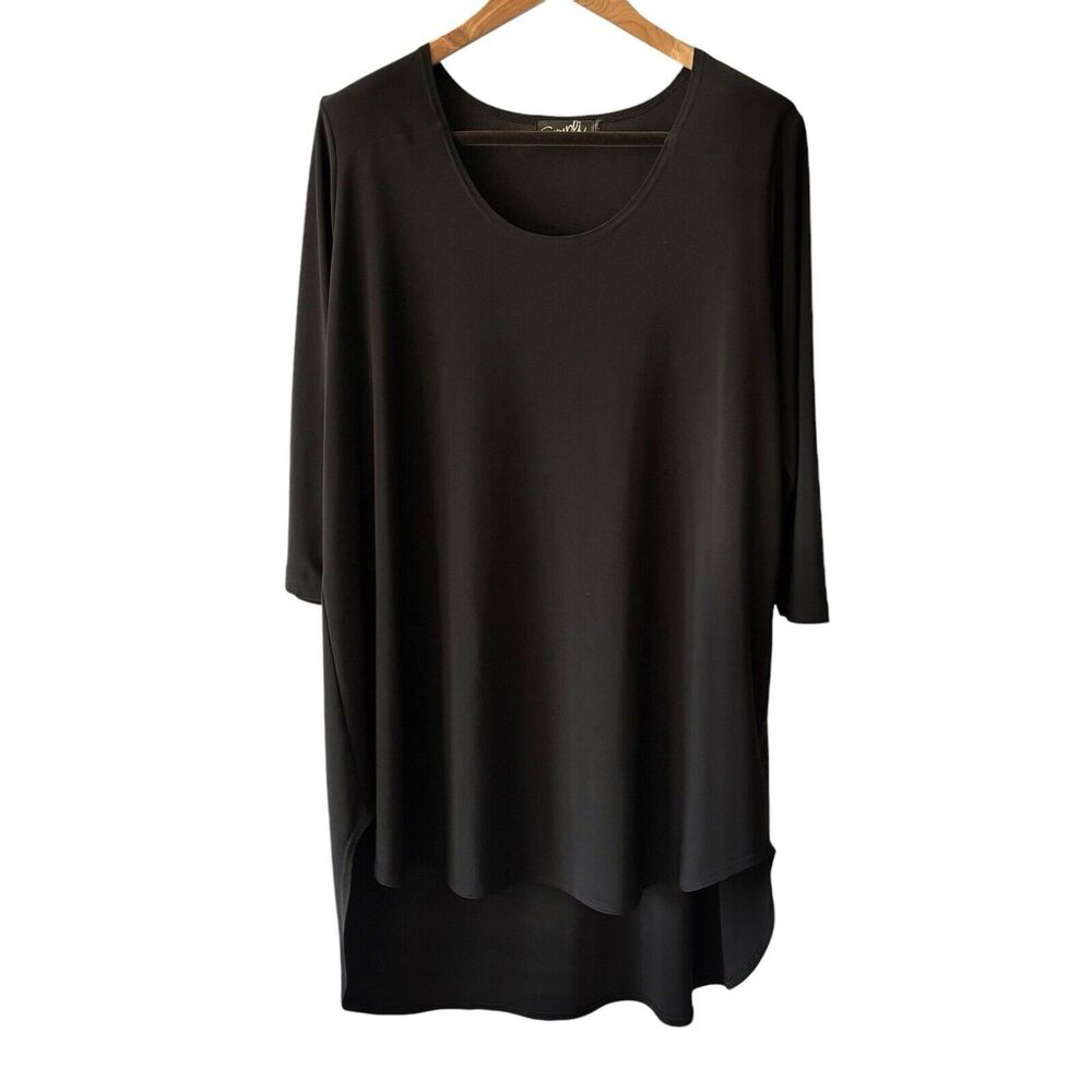 Sympli Tunic Top Womens Size 2XL* Black Slinky Flowy 3/4 Sleeve Hi-Lo Hem